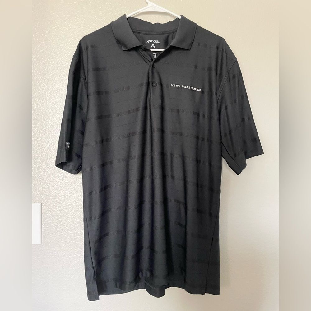 Antigua Men’s Wearhouse Polo Shirt Black Textured Stripe Size L